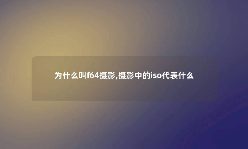 为什么叫f64摄影,摄影中的iso代表什么 为什么叫f64摄影,摄影中的iso代表什么