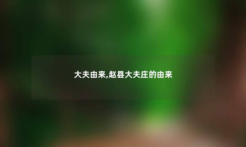 大夫由来,赵县大夫庄的由来 大夫由来,赵县大夫庄的由来