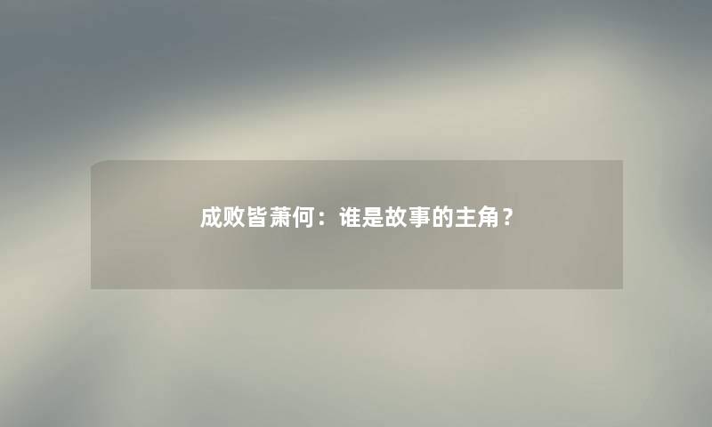 成败皆萧何:谁是故事的主角? 成败皆萧何:谁是故事的主角?