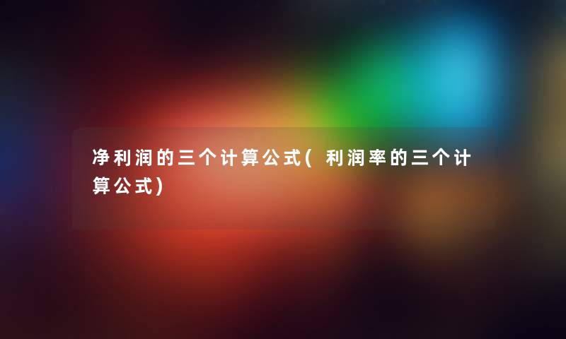 净利润的三个计算公式(利润率的三个计算公式) 净利润的三个计算公式(利润率的三个计算公式)