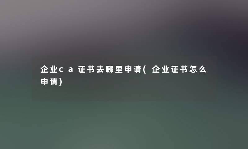 企业ca证书去哪里申请(企业证书怎么申请) 企业ca证书去哪里申请(企业证书怎么申请)