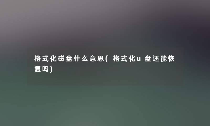 格式化磁盘什么意思(格式化u盘还能恢复吗)