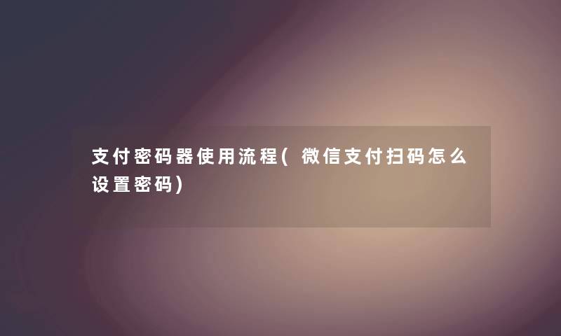 支付密码器使用流程(微信支付扫码怎么设置密码) 支付密码器使用流程(微信支付扫码怎么设置密码)
