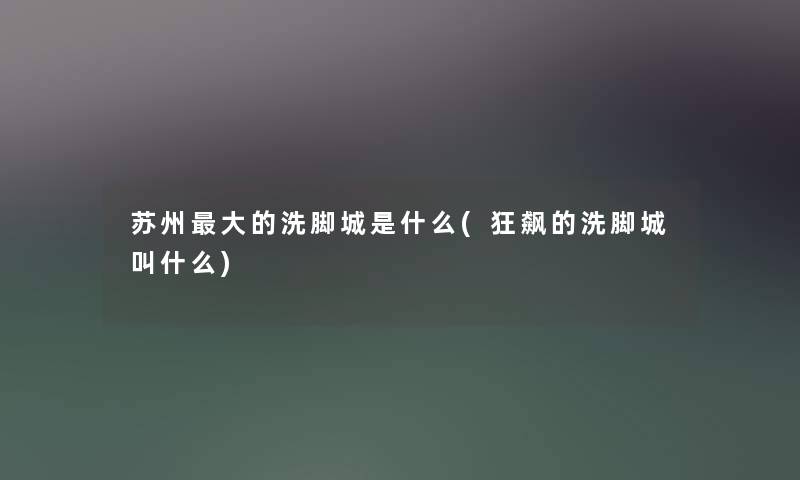 苏州大的洗脚城是什么(狂飙的洗脚城叫什么) 苏州大的洗脚城是什么(狂飙的洗脚城叫什么)