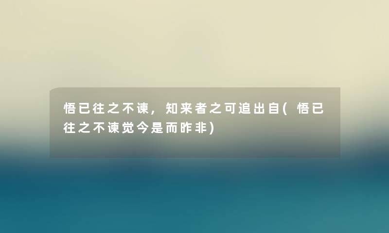 悟已往之不谏,知来者之可追出自(悟已往之不谏觉今是而昨非) 悟已往之不谏,知来者之可追出自(悟已往之不谏觉今是而昨非)