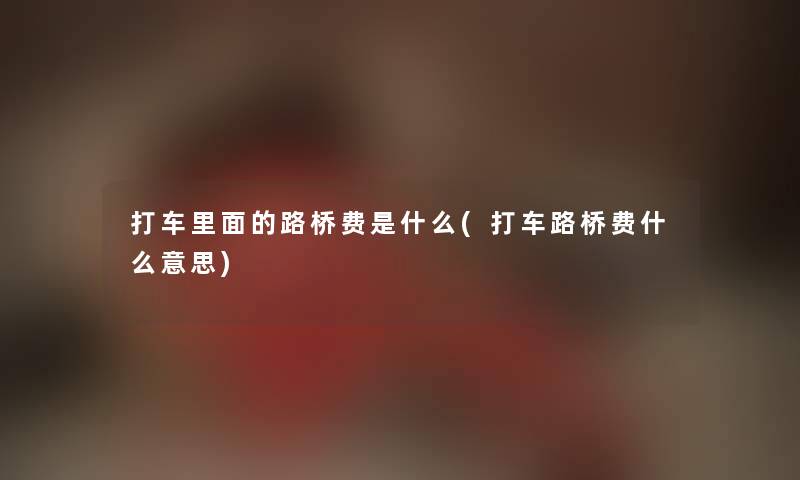 打车里面的路桥费是什么(打车路桥费什么意思) 打车里面的路桥费是什么(打车路桥费什么意思)