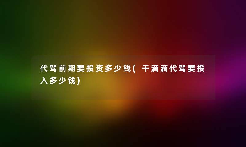 代驾前期要投资多少钱(干滴滴代驾要投入多少钱) 代驾前期要投资多少钱(干滴滴代驾要投入多少钱)