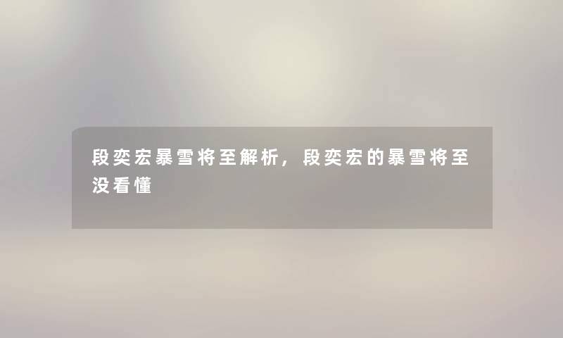 段奕宏暴雪将至解析,段奕宏的暴雪将至没看懂