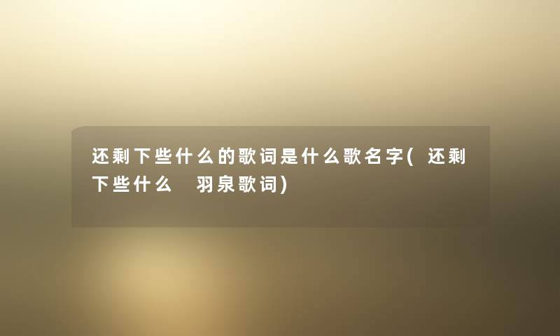 还剩下些什么的歌词是什么歌名字(还剩下些什么 羽泉歌词) 还剩下些什么的歌词是什么歌名字(还剩下些什么 羽泉歌词)