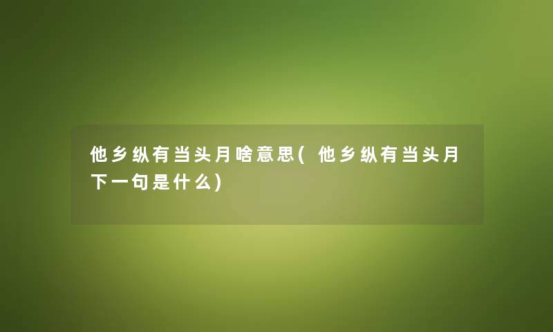 他乡纵有当头月啥意思(他乡纵有当头月下一句是什么)