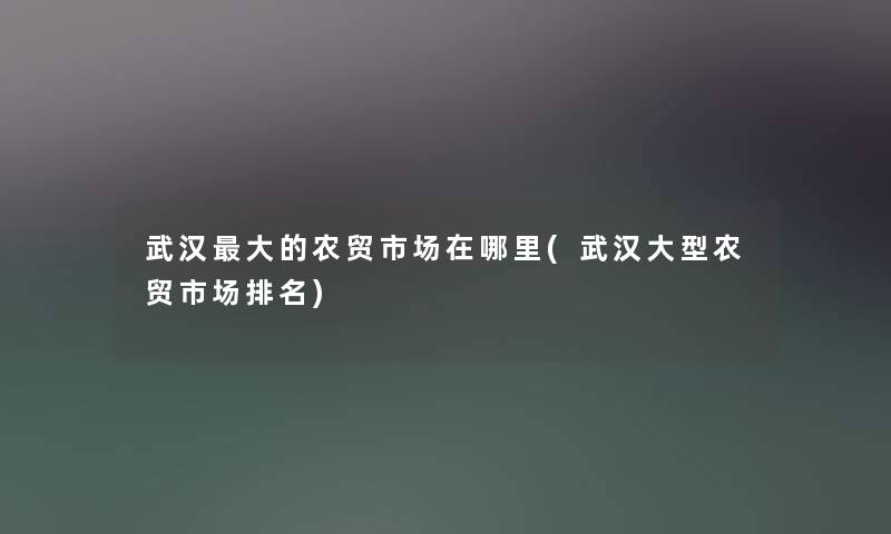 武汉大的农贸市场在哪里(武汉大型农贸市场推荐) 武汉大的农贸市场在哪里(武汉大型农贸市场推荐)
